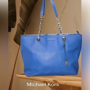 Michael Kors Jet Set Travel Blue Leather Tote Bag